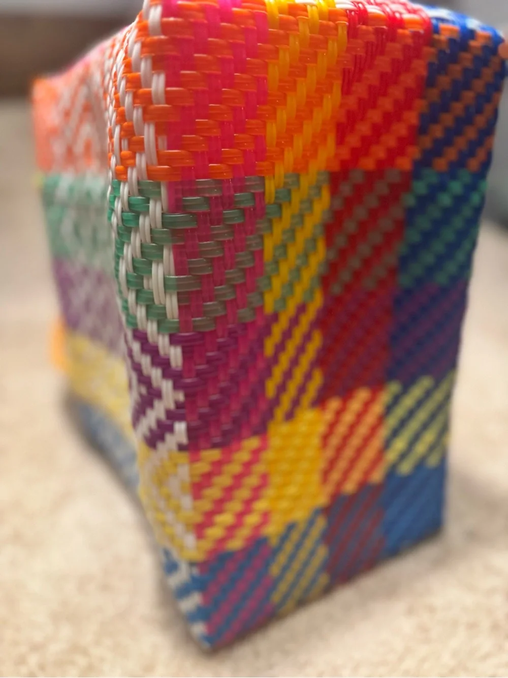 Rainbow Stripe Handwoven Picnic Tote bag